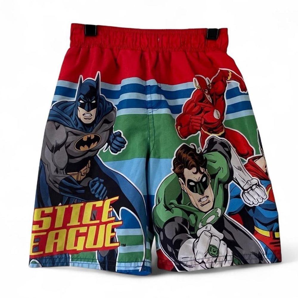 Multicolored Striped Swim Trunks Justice League Boys Small 5/6 Swim Shorts GUC